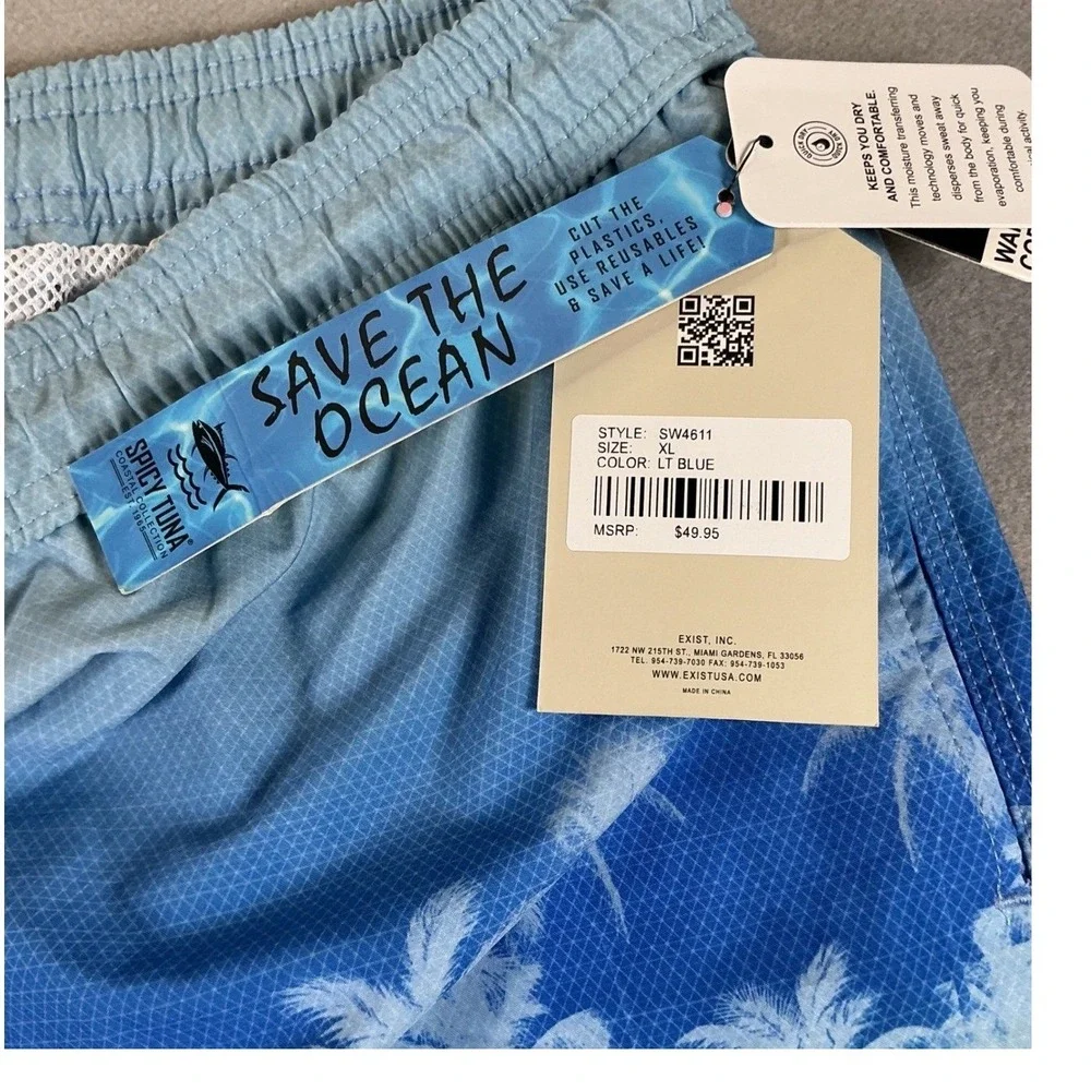 Spicy‎ Tuna Swim Trunks Mens XL Blue Palm Tree Ombre Board Shorts NWT